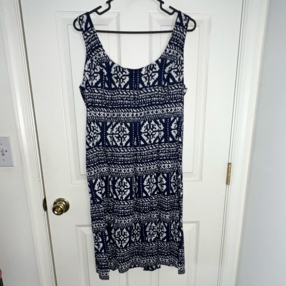 Nine West Navy White Geometric A-Line Scoop Neck Sleeveless Knee Dress 14. C-14